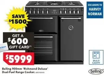 Harvey Norman Belling 900mm 'Richmond Deluxe' Dual-Fuel Range Cooker offer