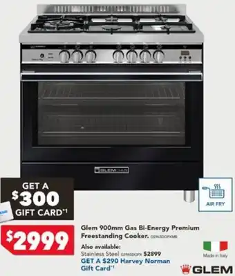 Harvey Norman Glem 900mm Gas Bi-Energy Premium Freestanding Cooker offer