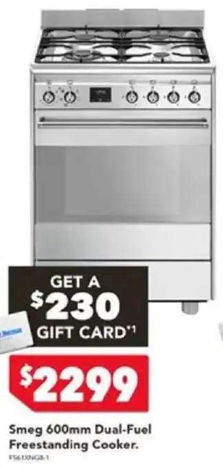 Smeg 600mm Dual-Fuel Freestanding Cooker