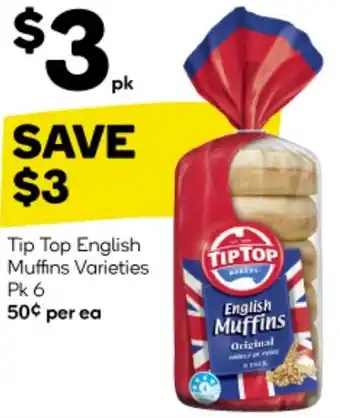 Woolworths Tip Top English Muffins Varieties Pk 6 offer