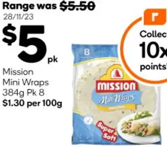 Woolworths Mission Mini Wraps 384g Pk 8 offer