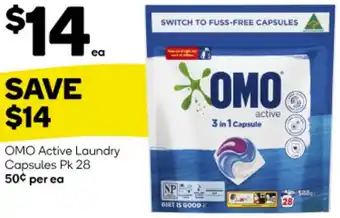 Woolworths OMO Active Laundry Capsules Pk 28 offer