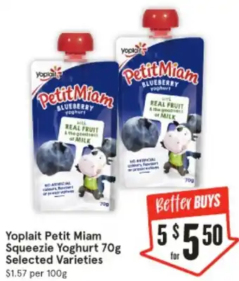 IGA Yoplait Petit Miam Squeezie Yoghurt 70g offer