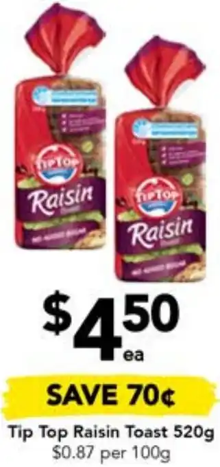 Drakes Tip Top Raisin Toast 520g offer