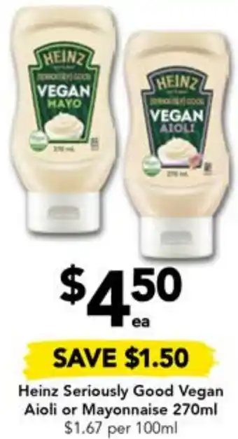 Drakes Heinz Seriously Good Vegan Aioli or Mayonnaise 270ml offer