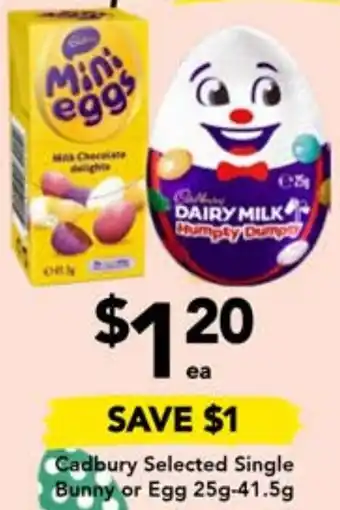 Drakes Cadbury Selected Single Bunny or Egg 25g-41.5g offer