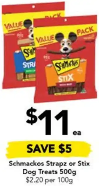 Drakes Schmackos Strapz or Stix Dog Treats 500g offer