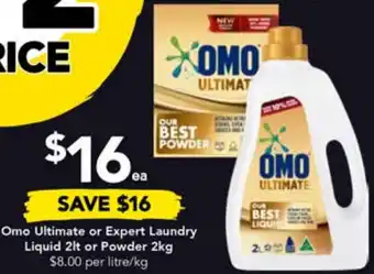 Drakes Omo Ultimate or Expert Laundry Liquid 2lt or Powder 2kg offer