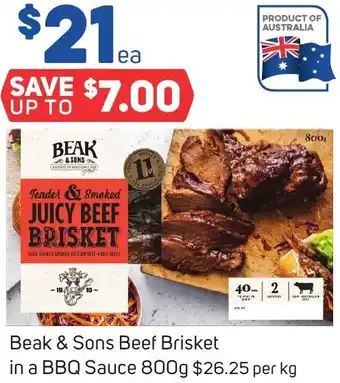 Foodland Beak & Sons Beef Brisket in a BBQ Sauce 800g offer