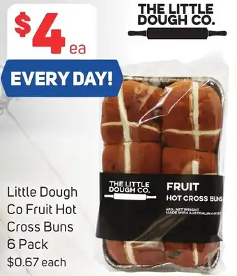Foodland Little Dough Co Fruit Hot Cross Buns 6 Pack offer