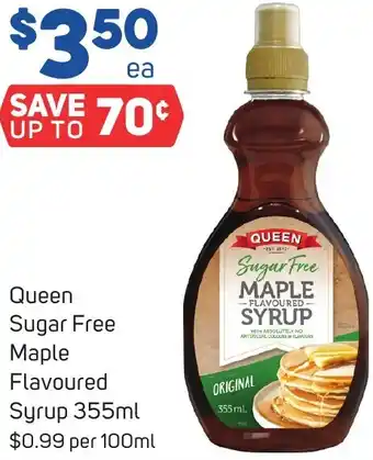 Foodland Queen Sugar Free Maple Flavoured Syrup 355ml offer