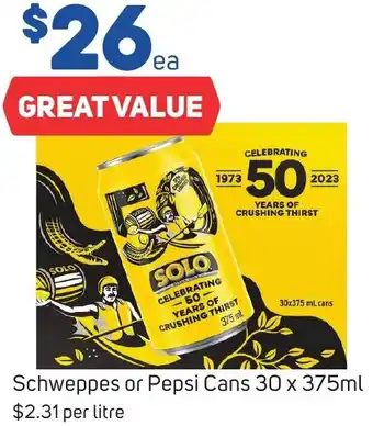 Foodland Schweppes or Pepsi Cans 30 x 375ml offer