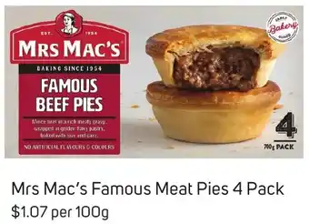 Foodland Mrs Mac's Famous Meat Pies 4 Pack offer