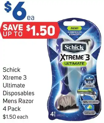 Foodland Schick Xtreme 3 Ultimate Disposables Mens Razor 4 Pack offer