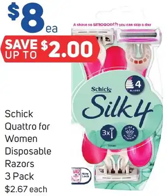 Foodland Schick Quattro for Women Disposable Razors 3 Pack offer