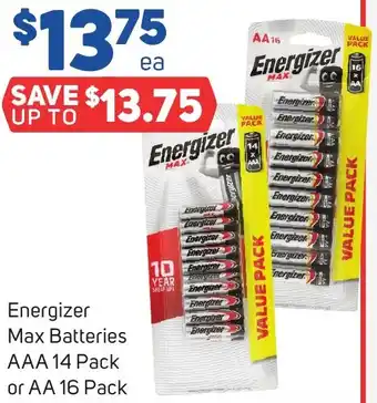 Foodland Energizer Max Batteries AAA 14 Pack or AA 16 Pack offer
