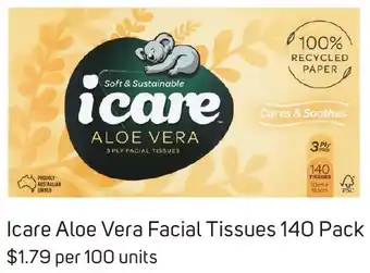 Foodland Icare Aloe Vera Facial Tissues 140 Pack offer