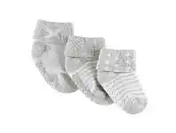 4BABY Terry Turn Top Socks with Non Slip Grey Marle 3 Pack 1-2 GRM