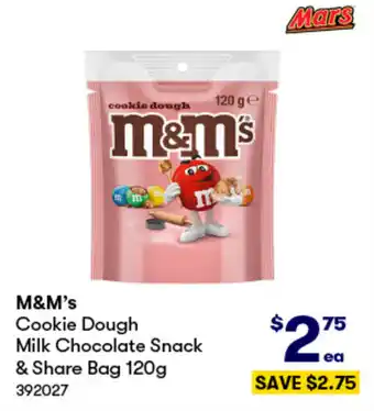 BIG W M&M's Cookie Dough Milk Chocolate Snack & Share Bag 120g offer