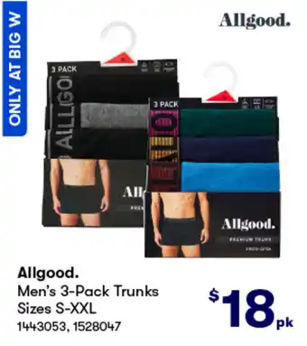 BIG W Allgood Men's 3-Pack Trunks Sizes S-XXL offer