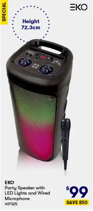 BIG W EKO Party Speaker with LED Lights and Wired Microphone offer