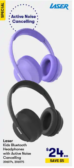 BIG W Laser Kids Bluetooth Headphones with Active Noise Cancelling offer