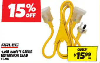 Autobarn ARLEC 1.8M 240V Y CABLE EXTENSION LEAD offer