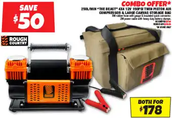 Autobarn 250L/MIN "THE BEAST" 4X4 12V 150PSI TWIN PISTON AIR COMPRESSOR & LARGE CANVAS STORAGE BAG offer