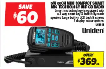Autobarn 5W 80CH MINI COMPACT SMART MIC TECHNOLOGY UHF CB RADIO offer