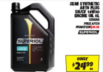 Autobarn SEMI SYNTHETIC AUTO PLUS SN/CF 10W30 ENGINE OIL 6L offer