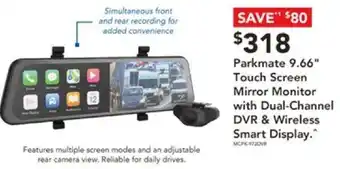 Harvey Norman Parkmate 9.66" Touch Screen Mirror Monitor with Dual-Channel DVR & Wireless Smart Display offer