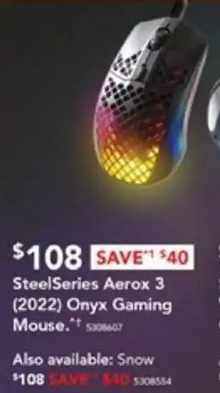 Harvey Norman SteelSeries Aerox 3 (2022) Onyx Gaming Mouse offer