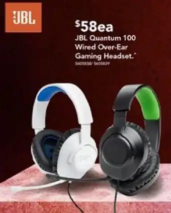 Harvey Norman JBL Quantum 100 Wired Over-Ear Gaming Headset offer