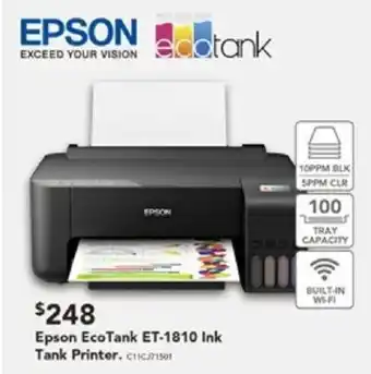 Harvey Norman Epson EcoTank ET-1810 Ink Tank Printer offer