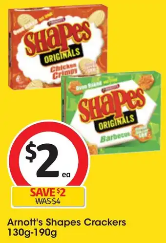 Coles Arnott's Shapes Crackers 130g-190g offer