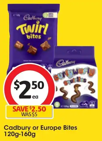 Coles Cadbury or Europe Bites 120g-160g offer