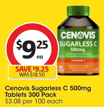 Coles Cenovis Sugarless C 500mg Tablets 300 Pack offer