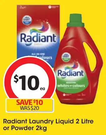 Coles Radiant Laundry Liquid 2 Litre or Powder 2kg offer