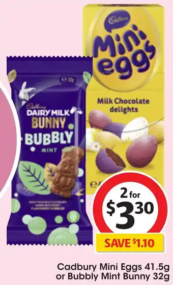 Coles Cadbury Mini Eggs 41.5g or Bubbly Mint Bunny 32g offer