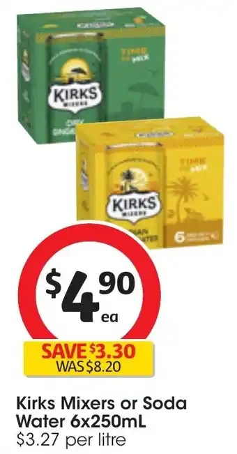 Coles Kirks Mixers or Soda Water 6x250mL offer