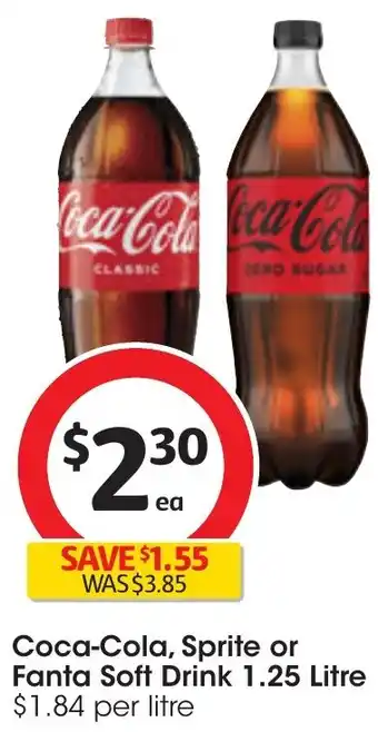 Coles Coca-Cola, Sprite or Fanta Soft Drink 1.25 Litre offer