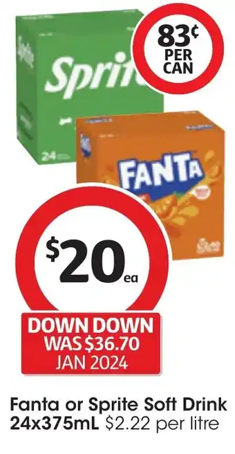 Coles Fanta or Sprite Soft Drink 24x375mL offer
