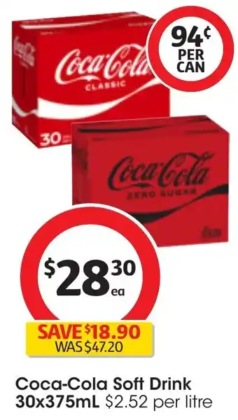 Coles Coca-Cola Soft Drink 30x375mL offer