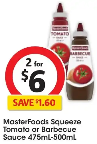 Coles MasterFoods Squeeze Tomato or Barbecue Sauce 475mL-500mL offer