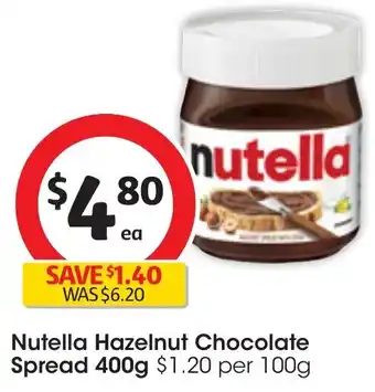 Coles Nutella Hazelnut Chocolate Spread 400g offer