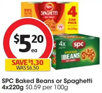 Coles SPC Baked Beans or Spaghetti 4x220g offer