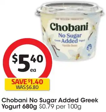 Coles Chobani No Sugar Added Greek Yogurt 680g offer