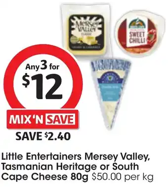 Coles Little Entertainers Mersey Valley, Tasmanian Heritage or South Cape Cheese 80g offer