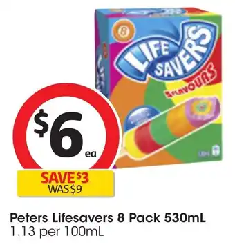 Coles Peters Lifesavers 8 Pack 530mL offer