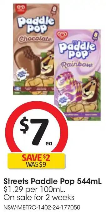 Coles Streets Paddle Pop 544mL offer